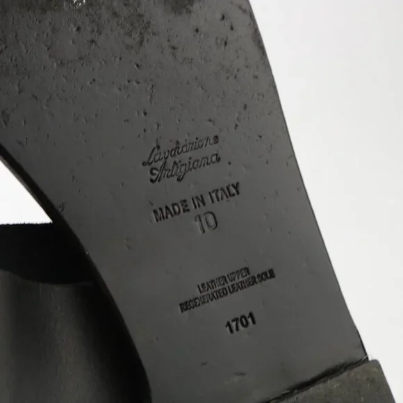 Bahia Womens Sandal Size 10 Black Gold Flat Leather Roman Thong Slingback Italy - Picture 10 of 14